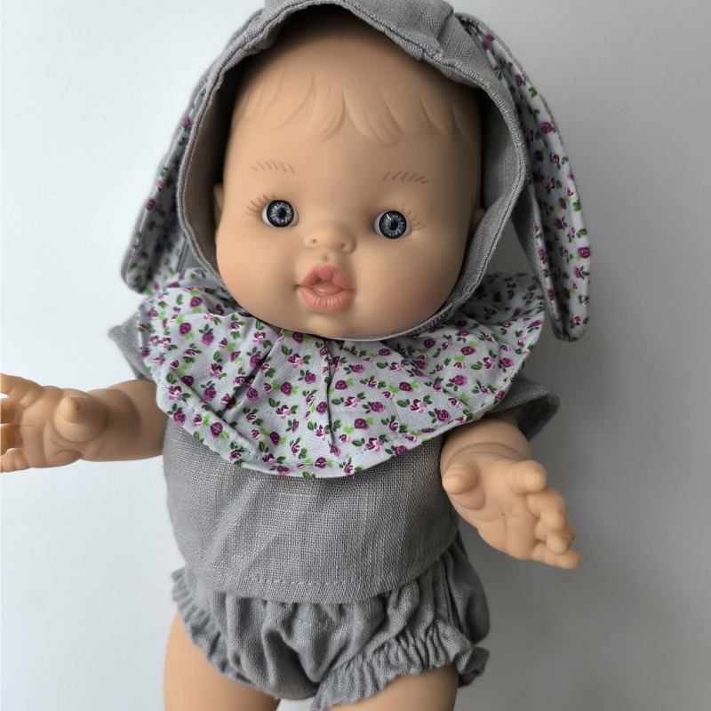 Ensemble fait main bloomer, t-shirt collerette et béguin oreilles lapin pour poupées 32-36 cm – Cadeau Pâques