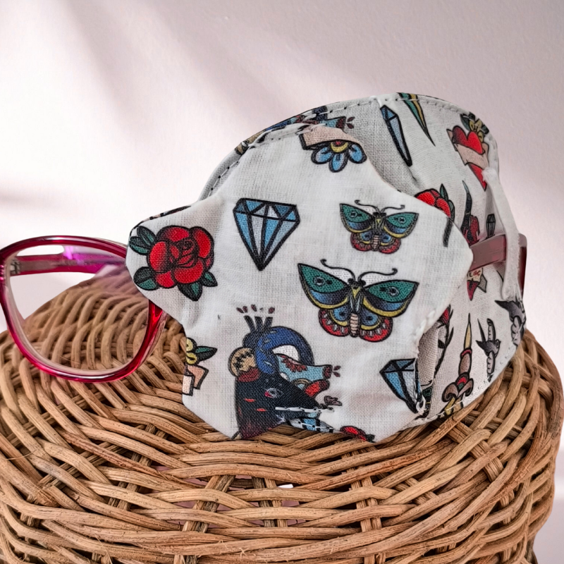 Patch oculaire OG - papillons coeur diamant