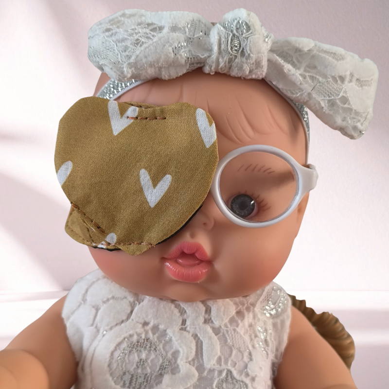 Patch oculaire OD - coeurs fond moutarde