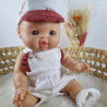 Tenue poupée Gordi 34 cm – Ensemble fait main double gaze – Salopette, casquette et chaussons