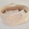 Couffin en crochet avec base en bois pour poupée jusqu'à 38 cm - Choix de matelas et parure