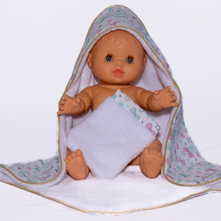 Cape de bain et gant de toilette noeuds
