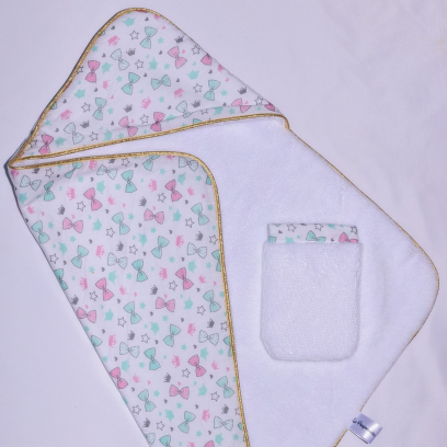 Cape de bain et gant de toilette noeuds