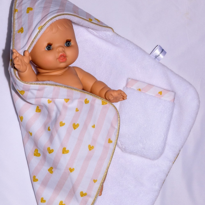 Cape de bain et gant de toilette coeur