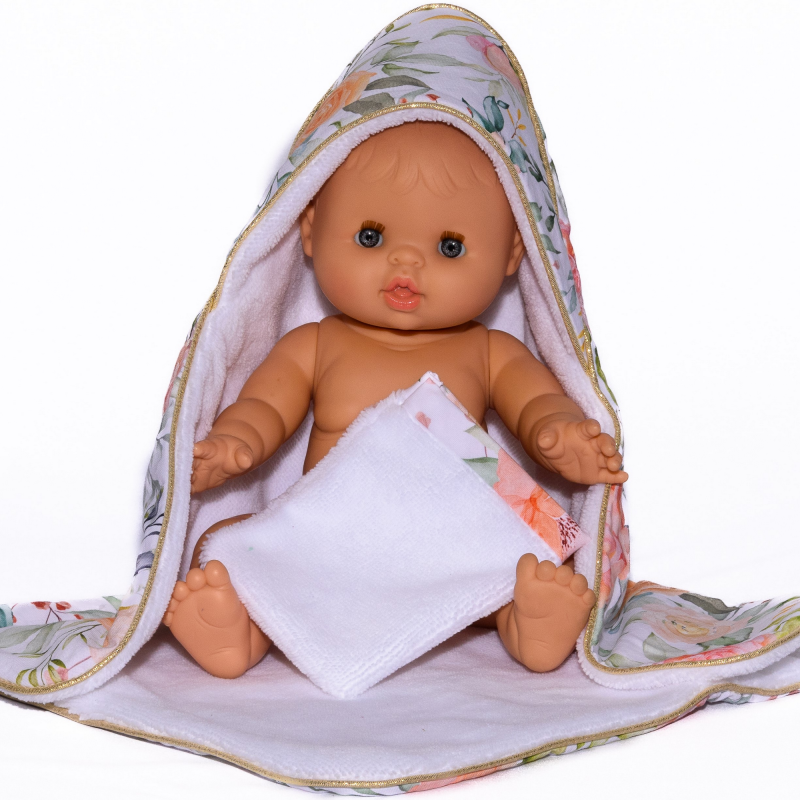 Cape de Bain et Gant de Toilette pour Poupée