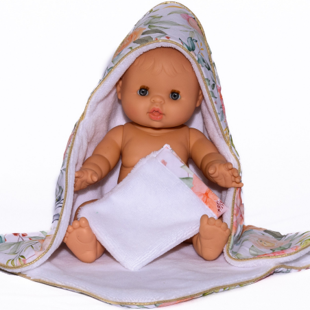 Cape de Bain et Gant de Toilette pour Poupée