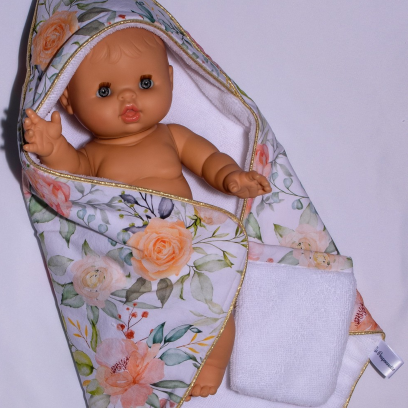 Cape de Bain et Gant de Toilette pour Poupée