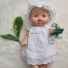 Robe poupee 32-36cm et chapeau charlotte en double gaze dentelle blanc