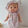 Robe et chapeau charlotte poupee 32-36cm coton fleuris tons roses