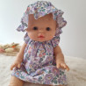 Robe et chapeau charlotte poupee 32-36cm coton fleuris tons violet