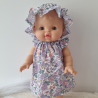 Robe et chapeau charlotte poupee 32-36cm coton fleuris tons violet