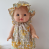 Robe et chapeau charlotte poupee 32-36cm coton fleuris tons jaune orange