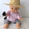 Look printanier – Chapeau paille, pull rose et pantacourt fleuri