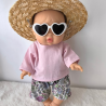Look printanier – Chapeau paille, pull rose et pantacourt fleuri
