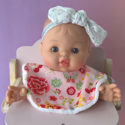 Bavoir pour poupée 32-36 cm – fleurs rose