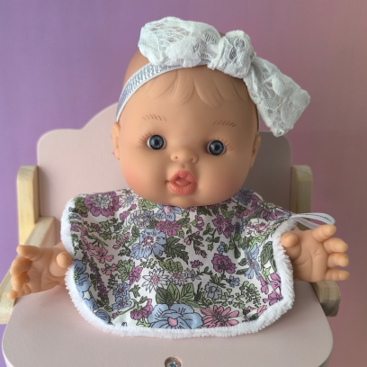 Bavoir pour poupée 32-36 cm – fleurs violettes
