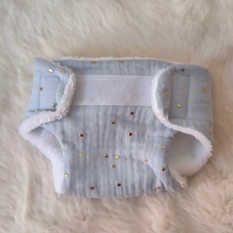 Couche pour poupée 32-36 cm – bleu pois doré