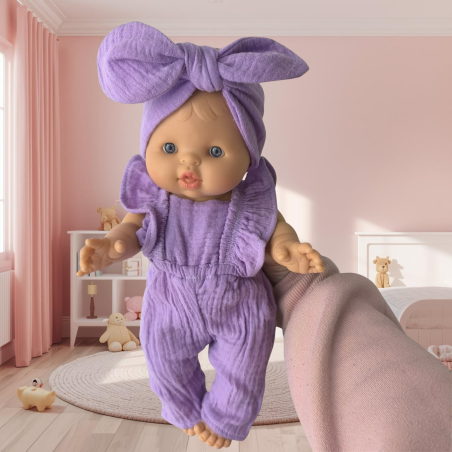 Barboteuse poupée + bandeau-mauve