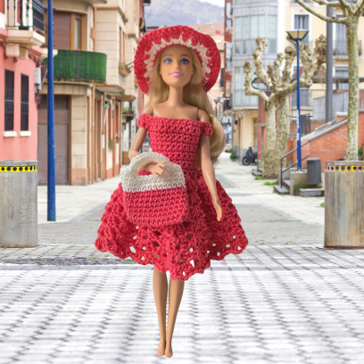 Ensemble Barbie au crochet fait main en coton Oeko-Tex