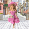 Ensemble Barbie rose au crochet fait main – Robe, chapeau et sac en coton Oeko-Tex