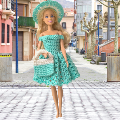 Ensemble Barbie au crochet fait main en coton Oeko-Tex