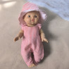 Salopette poupée en seersucker rose – tenue faite main 32 à 36 cm