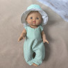 Salopette poupée en seersucker vert– tenue faite main 32 à 36 cm