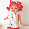 Robe poupee 32-36cm et chapeau charlotte fraises et dentelle rouge