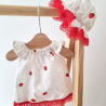 Robe poupee 32-36cm et chapeau charlotte fraises et dentelle rouge