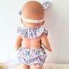 Combinaison short et serre tete poupee 32-36cm coton fleuris mauve