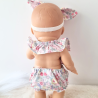 Combinaison short et serre tete poupee 32-36cm coton fleuris rose pale