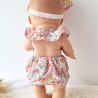 Combinaison short et bandeau poupee 32-36cm coton fleuris rose