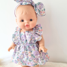 Combi robe et serre tete poupee 32-36cm coton fleuris mauve