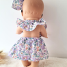 Combi robe et serre tete poupee 32-36cm coton fleuris mauve