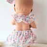 Combi robe et serre tete poupee 32-36cm coton fleuris rose clair