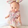 Combi robe et serre tete poupee 32-36cm coton fleuris rose