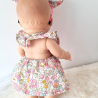 Combi robe et serre tete poupee 32-36cm coton fleuris rose