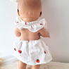 Combi robe et serre tete poupee 32-36cm coton blanc fraises