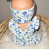 Combinaison longue et bandeau poupee 32-36cm coton fleurs bleues