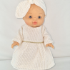 Ensemble Robe et Bandeau pour Poupées (32-36 cm) - Coton Double Gaze Blanc et Doré