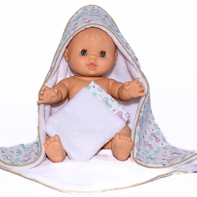 Cape de bain et gant de toilette noeuds