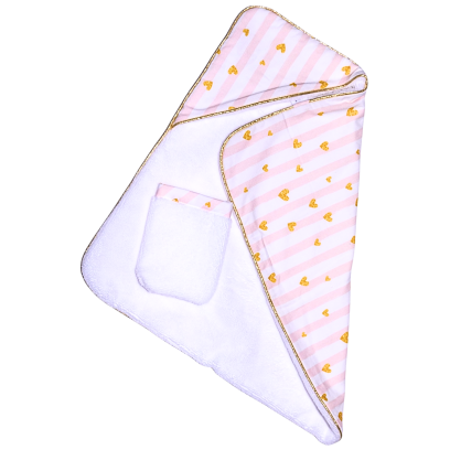 Cape de bain et gant de toilette coeur
