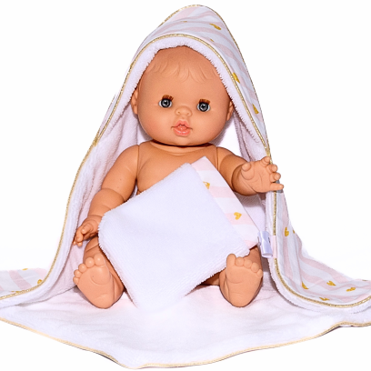 Cape de bain et gant de toilette coeur