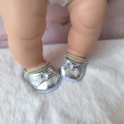 Ballerines pailletées argentées pour poupée 30 à 34 cm | La Pouponnette