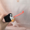 pingouin au crochet rose en laine chenille | Peluche interactive faite main