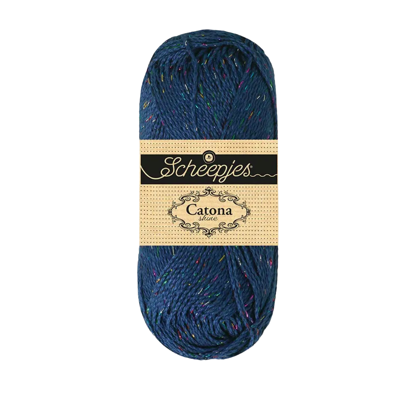 Pelote scheepjes catona shine 50g coton couleur bleu minuit arc-en-ciel 527