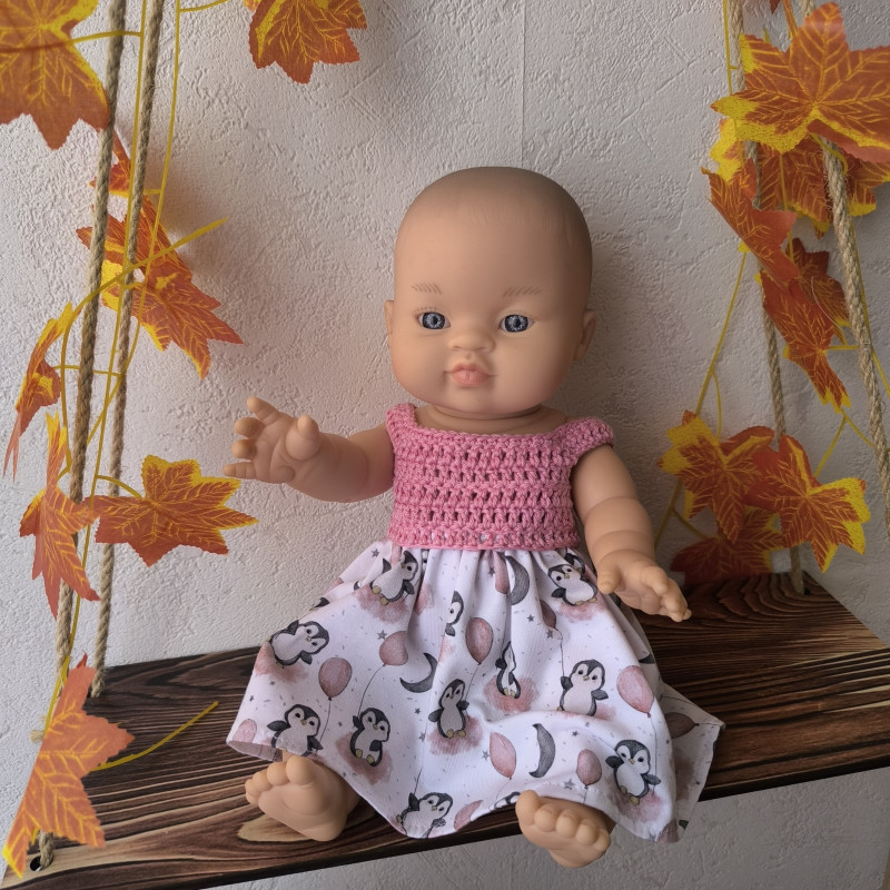 Robe crochet et tissu pour poupée | Vêtement fait main