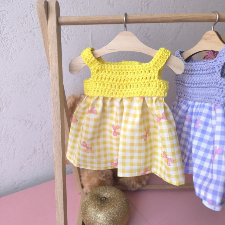 Robe crochet et tissu pour poupée | Vêtement fait main