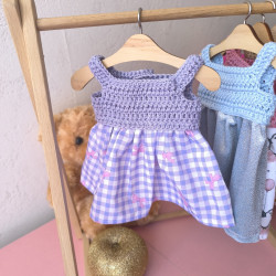 Robe crochet et tissu pour poupée | Vêtement fait main