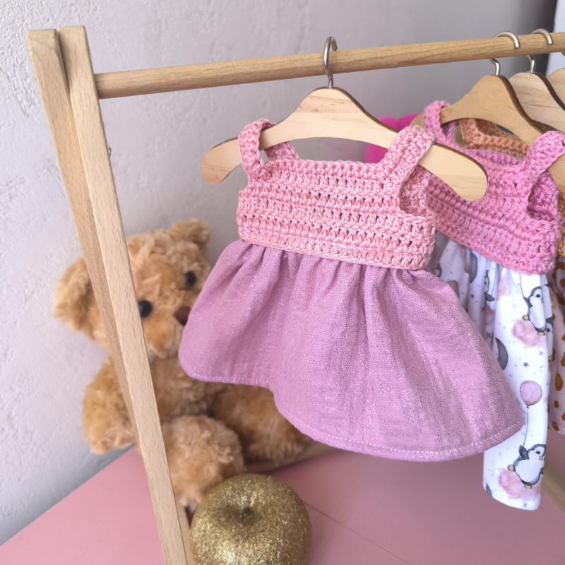 Robe crochet et tissu pour poupée | Vêtement fait main
